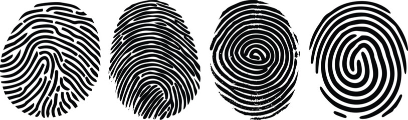 Set of fingerprint logo icons. Black fingerprint on white background. Vector illustration