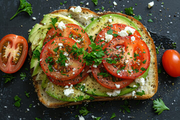 Avocado Toast with Tomatoes and Feta Chees