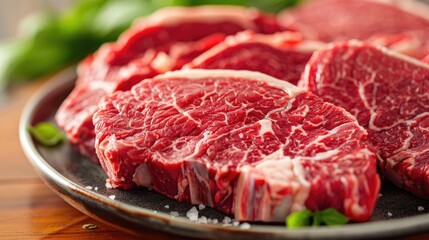 Close up of raw chopped steaks on a plate