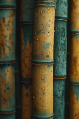 Macro shot of bamboo with a dark, moody ambiance and soft light highlights,