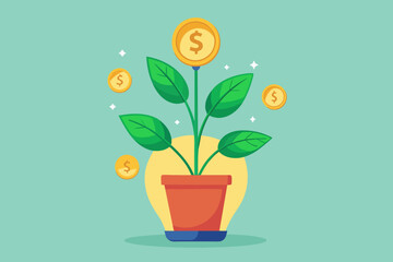 money plant illustration minimalism vector