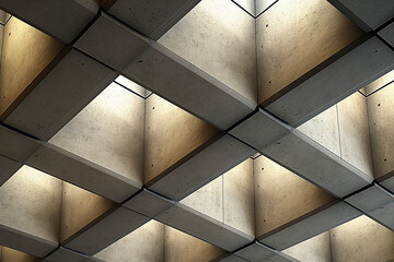 cement panel ceiling,A detailed architectural image showcasing a cement panel ceiling with a square block pattern