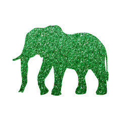 Modern Elephant Silhouette with Vibrant Green Hexagon Glitter Texture, Transparent Background