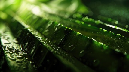 Close-up view of water droplets on a leaf surface, suitable for use in nature-inspired designs or scientific illustrations