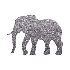 Glamorous Elephant Silhouette with Radiant Silver Hexagon Glitter Texture, Transparent Background