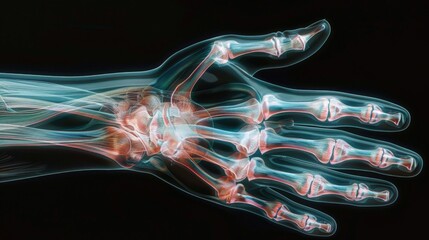 Anatomical detail of human hand showing bones and joints