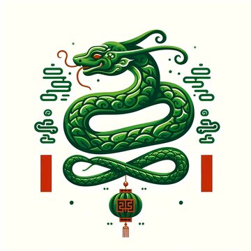 Green wooden snake, symbol of 2025 new year according to the Chinese calendar. Celebrating 2025.