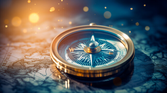 The digital compass: A strategic explorer for businesses, Vision crisis, Mission path, Agency creative, Digital strategy, Market decision, Achievement strategy, Financial stock, Company vision - Powered by Adobe