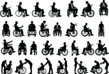 Various men silhouette in a wheelchair in vector format