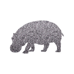 Glamorous Hippopotamus Silhouette with Radiant Silver Hexagon Glitter Texture, Transparent Background