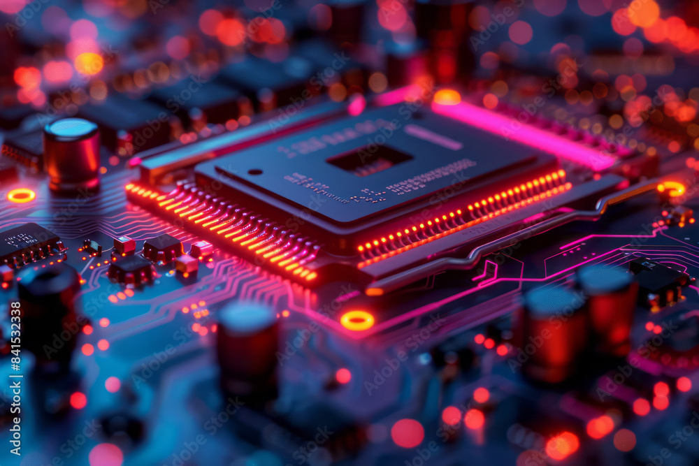 Poster High-definition image of a microprocessor chip highlighting the fine details,