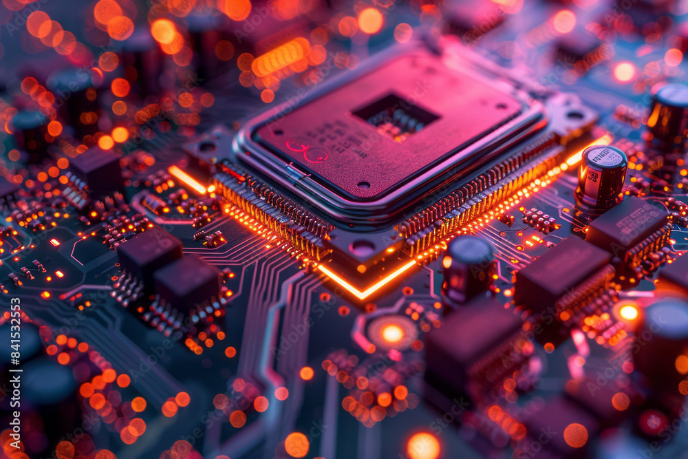 Poster High-detail visual of a CPU microchip showcasing its intricate design,