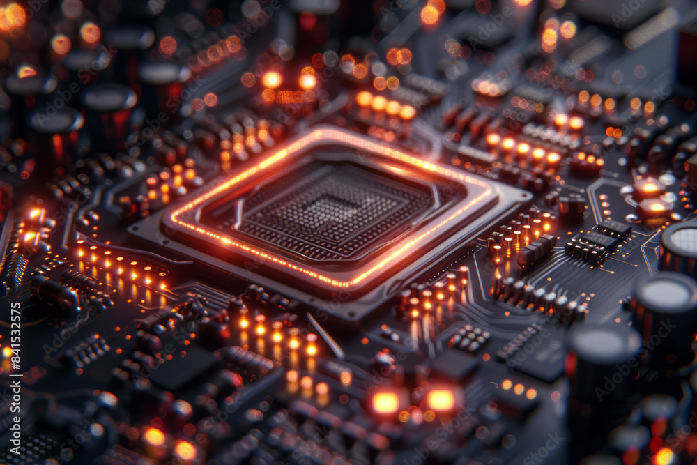 Poster High-detail visual of a CPU microchip showcasing its intricate design,