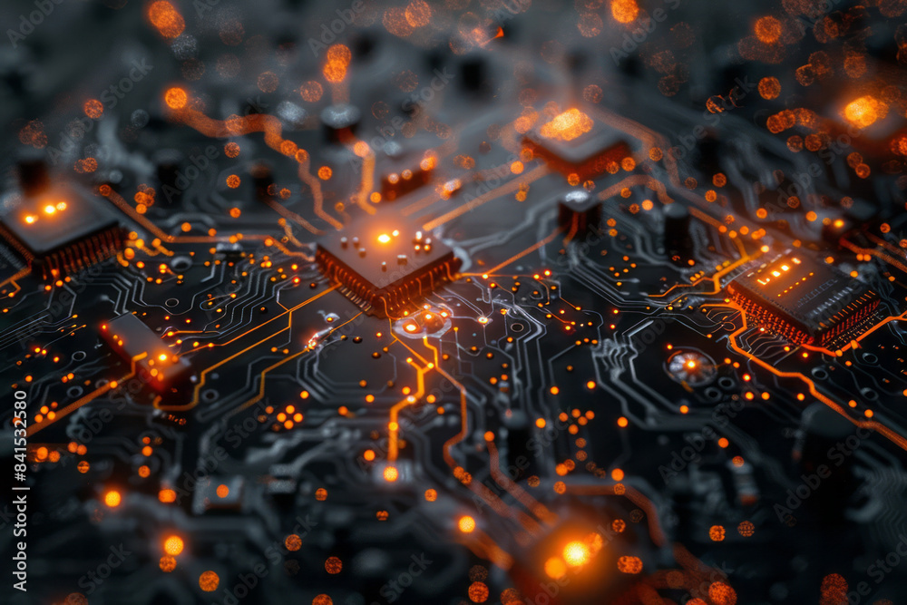 Poster High-resolution depiction of a CPU microchipâ€™s intricate internal connections,