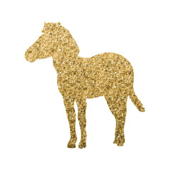 Elegant Horse Silhouette with Luxurious Gold Hexagon Glitter Texture, Clear Background
