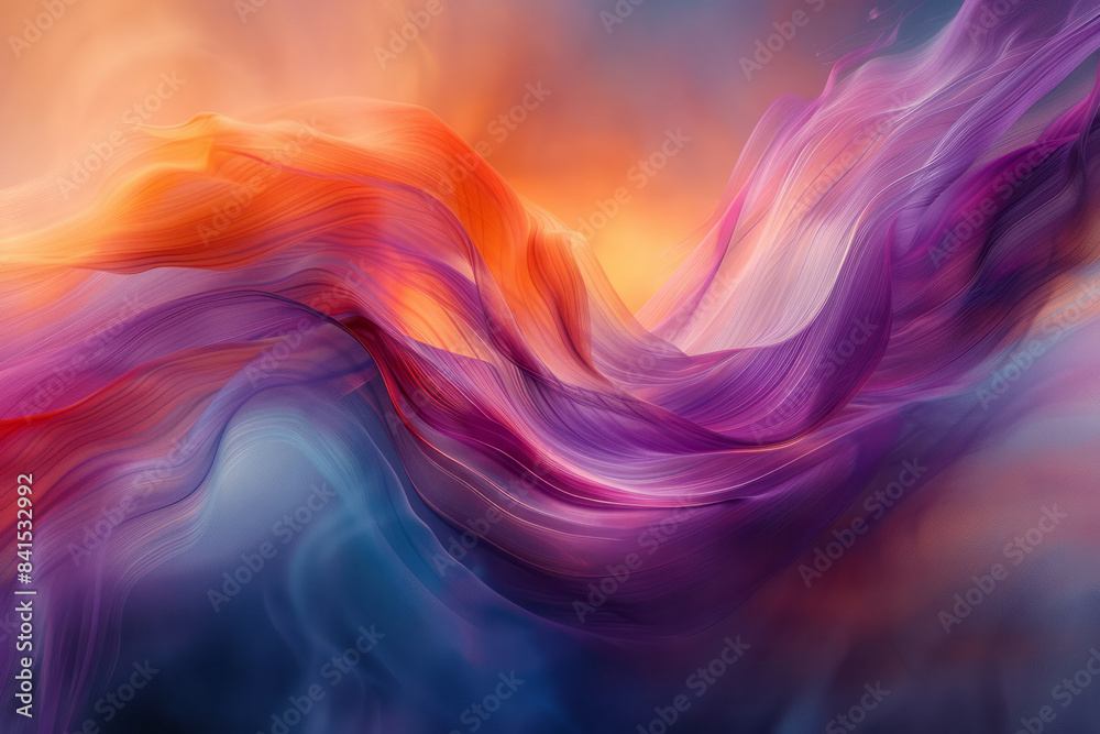 Poster fluid and dynamic abstract forms creating a sense of motion and vibrancy,