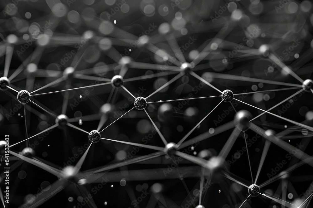 Poster Digital network schematic with nodes and connections forming intricate patterns,