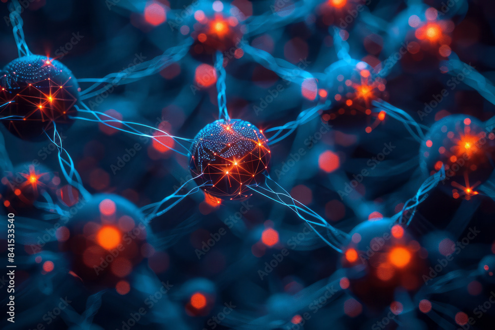 Aufkleber Cybernetic structure design with nodes and pathways resembling technological networks,