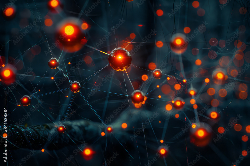 Aufkleber Cybernetic network-inspired design with nodes and pathways forming a complex network,