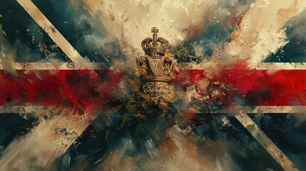 Royal Crown Shines on Abstract Union Jack Background Dramatically