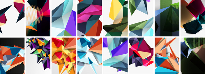 Set of low poly triangles poster geometric backgrounds. Vector Illustration For Wallpaper, Banner, Background, Card, Book Illustration, landing page