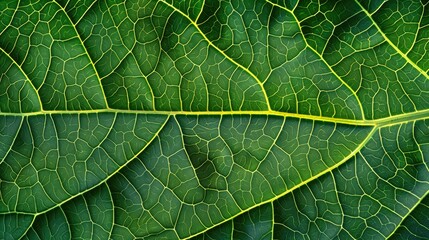 Obraz premium Close-up of leaf surface, intricate veins and vibrant green hues, nature's exquisite texture