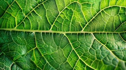 Fototapeta premium Close-up of leaf texture, intricate veins and lush green tones, nature's mesmerizing intricacy