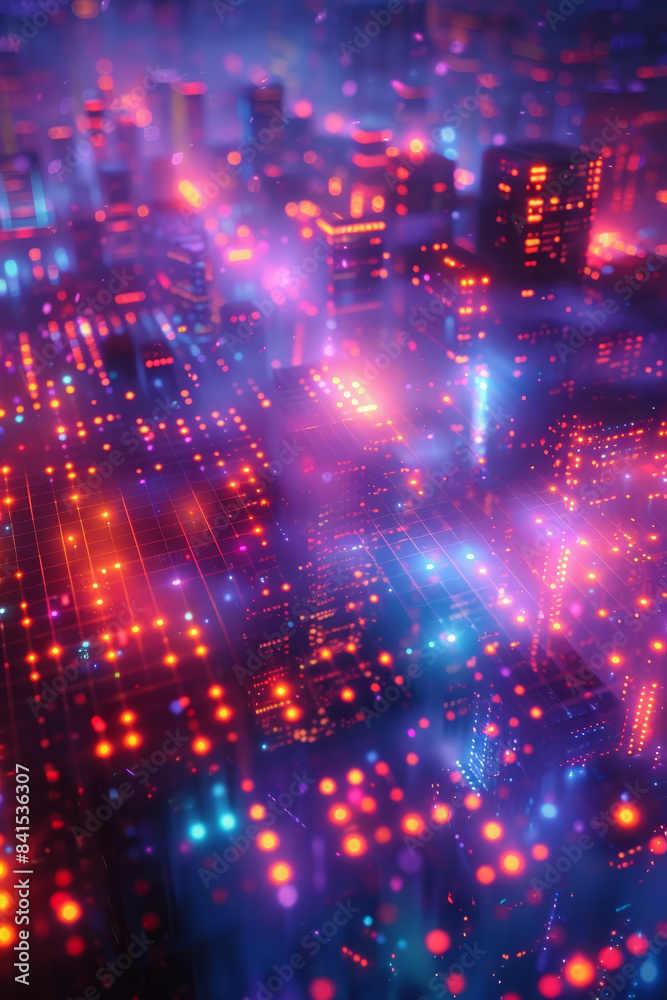 Aufkleber neon gridscape showcasing a vibrant cityscape with glowing grid patterns,