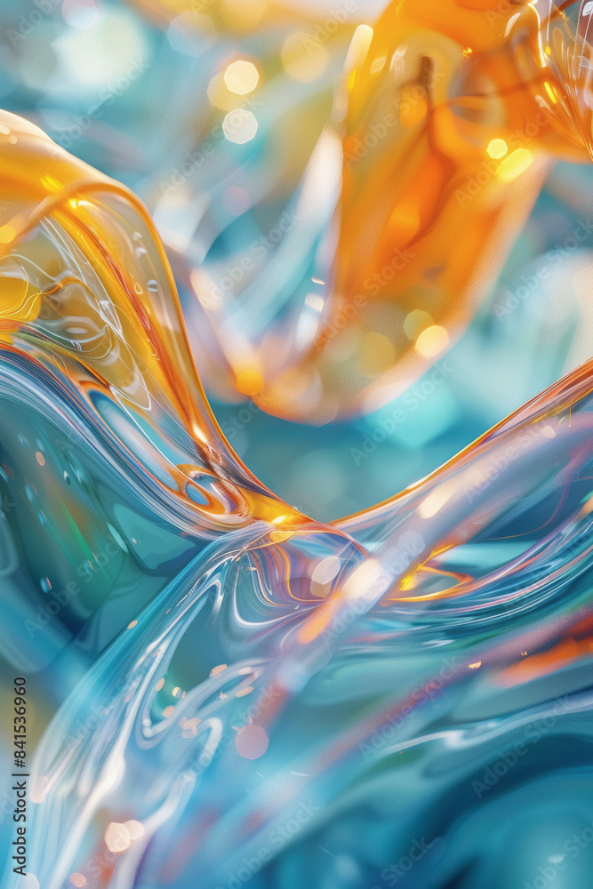 Poster Aqua intertwine featuring vibrant abstract digital patterns and fluid forms,