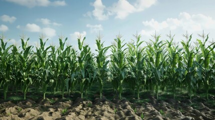 A field of evenly spaced corn stalks stands tall and lush a result of precision farming techniques that used data analysis to determine the ideal spacing between plants.