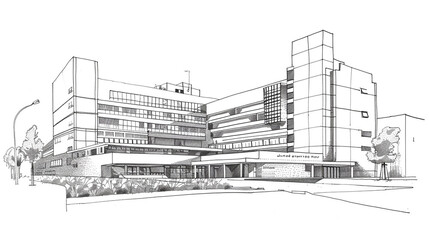 Obraz premium Minimalist Line Art of City Skyscrapers, Black and White Cityscape