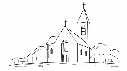 Minimalist Line Art Illustration of a Catholic Church - Simple Design