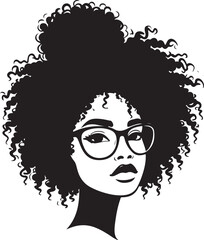 Woman face with afro messy bun with glasses hairstyles vector