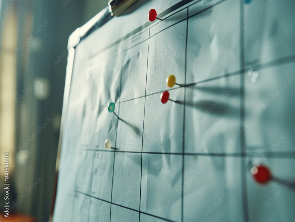 Aufkleber Close-up view of a paper chart pinned on a board with colorful markers, concept of planning. Generative AI