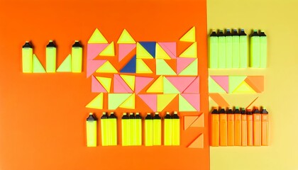 Highlighters and Triangular Shapes on Bright Background