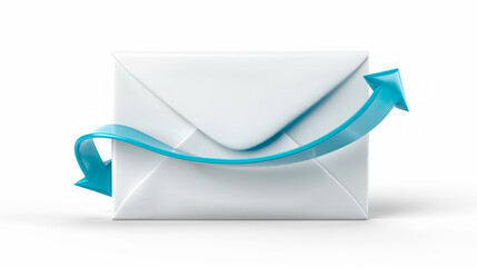 Illustration of a white envelope with a blue arrow, isolated on a white background, concept of email communication. Generative AI