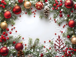 Festive Christmas Frame with Snowy White Background