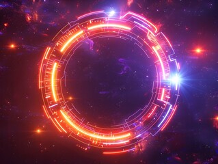 Fototapeta premium Futuristic Neon Frame with Circuits in Cosmic Space Background
