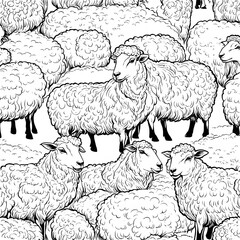 Seamless pattern with sheep and stars
