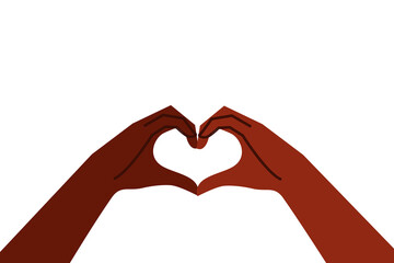Fototapeta premium Two black hands clasped together making a heart. Love, sisterhood, empowerment. Colorful illustration on isolated, white background. 