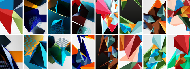 Set of low poly triangles poster geometric backgrounds. Vector Illustration For Wallpaper, Banner, Background, Card, Book Illustration, landing page