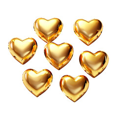 AI art captures radiant golden hearts, elegantly isolated on a transparent background, exuding luxury and charm