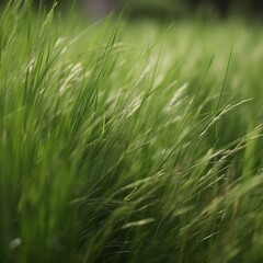 Obraz premium Summer Breeze: Fresh Green Grass Sways in the Wind Generative AI