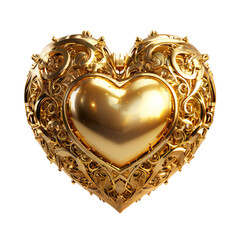 AI art presents shimmering golden heart, isolated on transparent, exuding charm and elegance