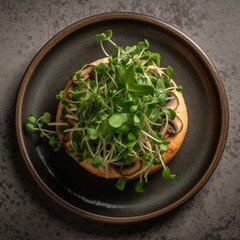 Fresh Mushroom Burger on a Plate Generative AI