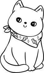 retro cat sitting doodle outline