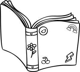 Retro groovy book open doodle outline