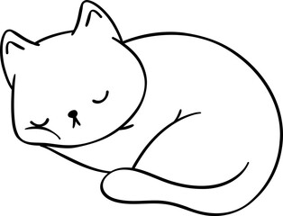 retro cat sleeping doodle outline