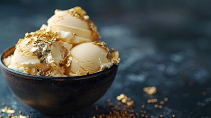 Elegant and Luxurious Ice Cream Delight with Edible Gold Leaf Toppings