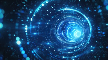 Abstract glowing blue energy tunnel frame created with digital circles lines and dots giving off a futuristic and magical vibe